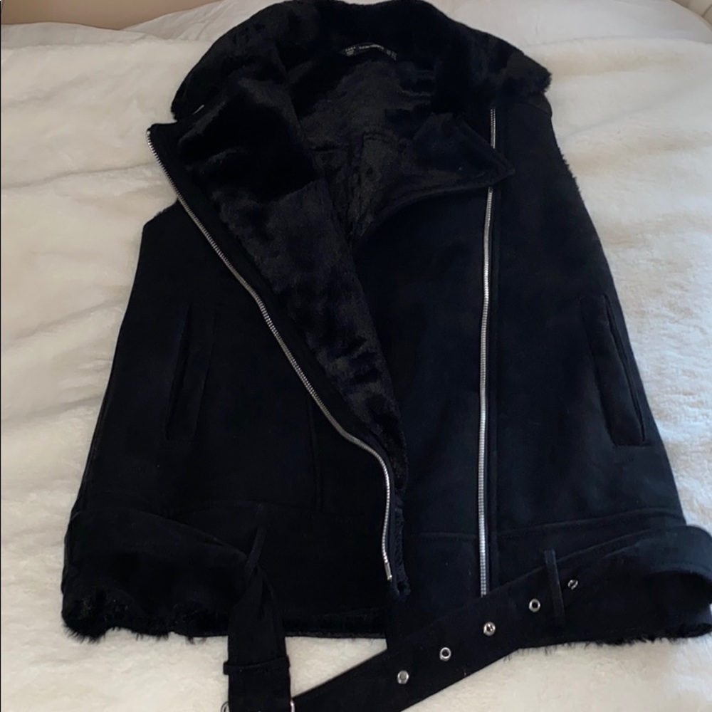 LAST CHANCE!! Zara Black Moto Fur Vest Jacket